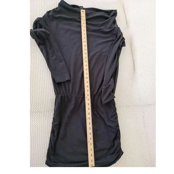Bobi Los Angeles Black Cowl Neck Ruched Long Sleeve Mini Dress Small-Cotton Blnd - Picture 6 of 10